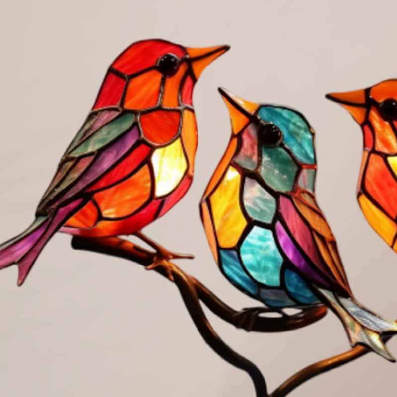 Gekleurde Glasvogels Op Tak | Decoratieve Desktop Ornamenten