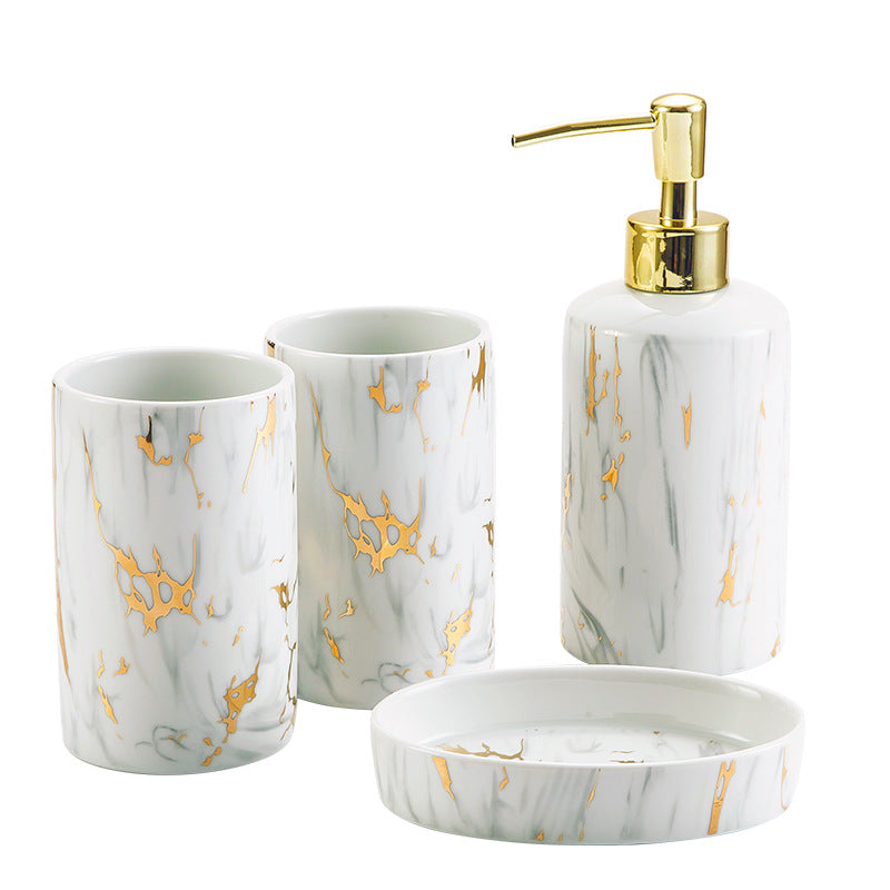 Luxe Keramische Badkamer Set Met Marmerlook Voor Een Stijlvolle Wastafel