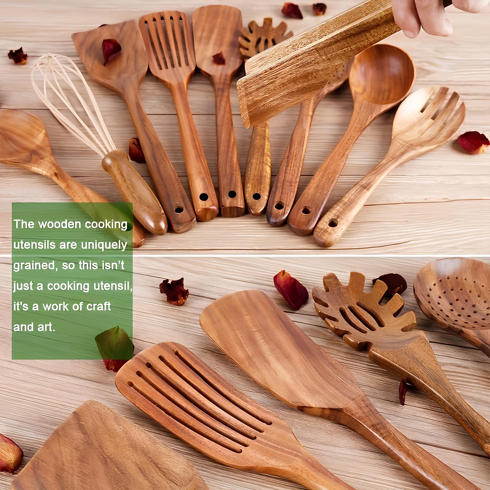 11-Delige Teak Houten Keukengerei Set Met Houder Voor Natuurlijk & Stijlvol Koken