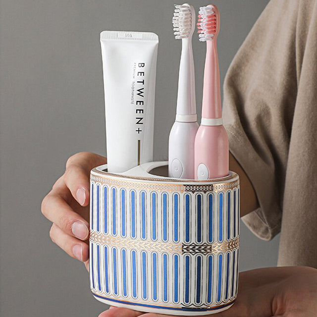 Art Deco Luxe Badkameraccessoirehouder – Elegant & Functioneel Voor Tandenborstels & Cosmetica