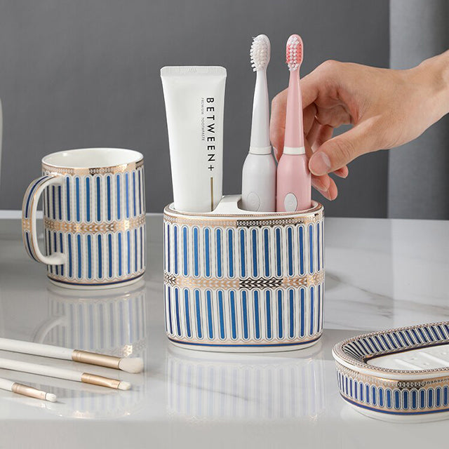 Art Deco Luxe Badkameraccessoirehouder – Elegant & Functioneel Voor Tandenborstels & Cosmetica