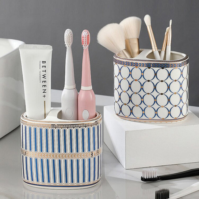 Art Deco Luxe Badkameraccessoirehouder – Elegant & Functioneel Voor Tandenborstels & Cosmetica