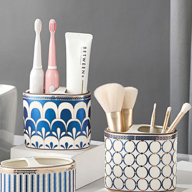 Art Deco Luxe Badkameraccessoirehouder – Elegant & Functioneel Voor Tandenborstels & Cosmetica