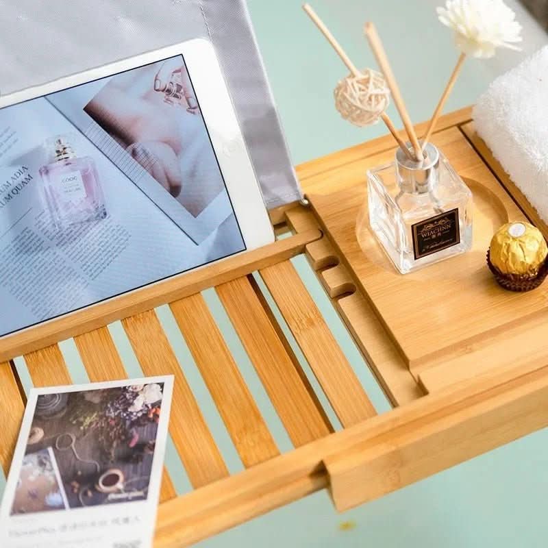 Uitschuifbaar Bamboe Badplankje Met Glas- & Boekenhouder Voor Een Luxe Spa-Ervaring Thuis