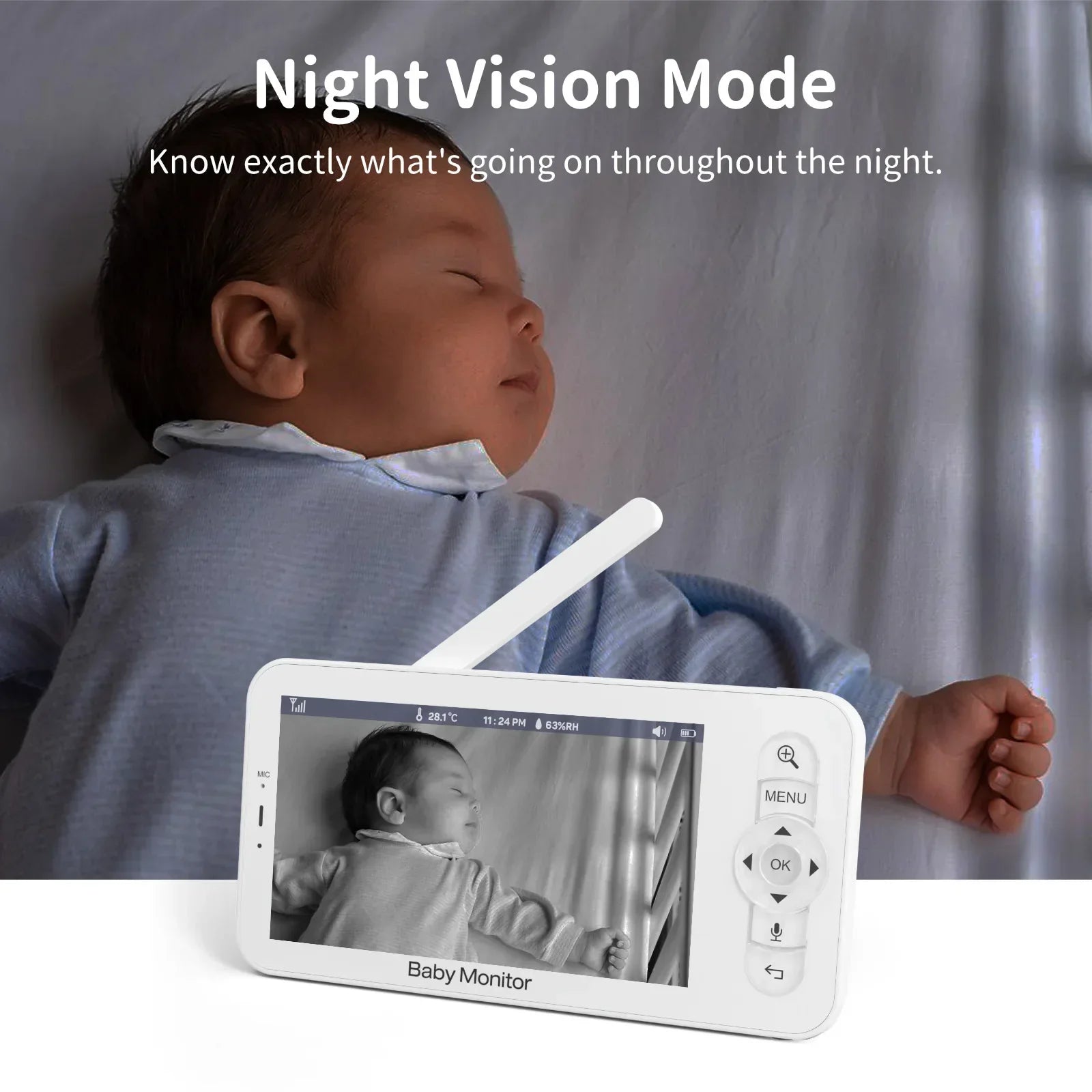 SafeNest Cam - WiFi Babyfoon 5-inch HD – Dual Screen, Nachtzicht, Intercom en Slaadliedjes