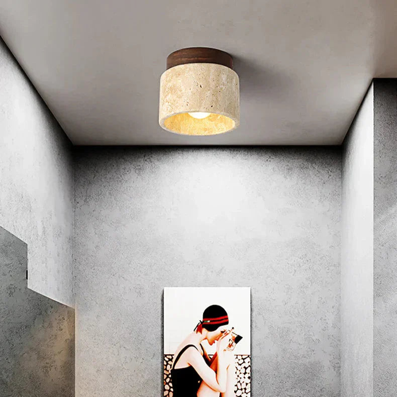 Hinode - Minimalistische Japanse Plafondlamp van Marmer en Hout met LED