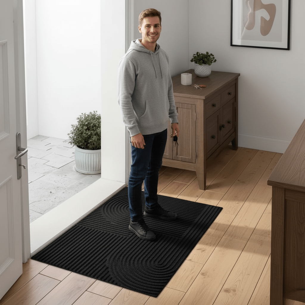 AQUARAY Badmat – Absorberende En Wasbare Mat Met Modern Lijnpatroon