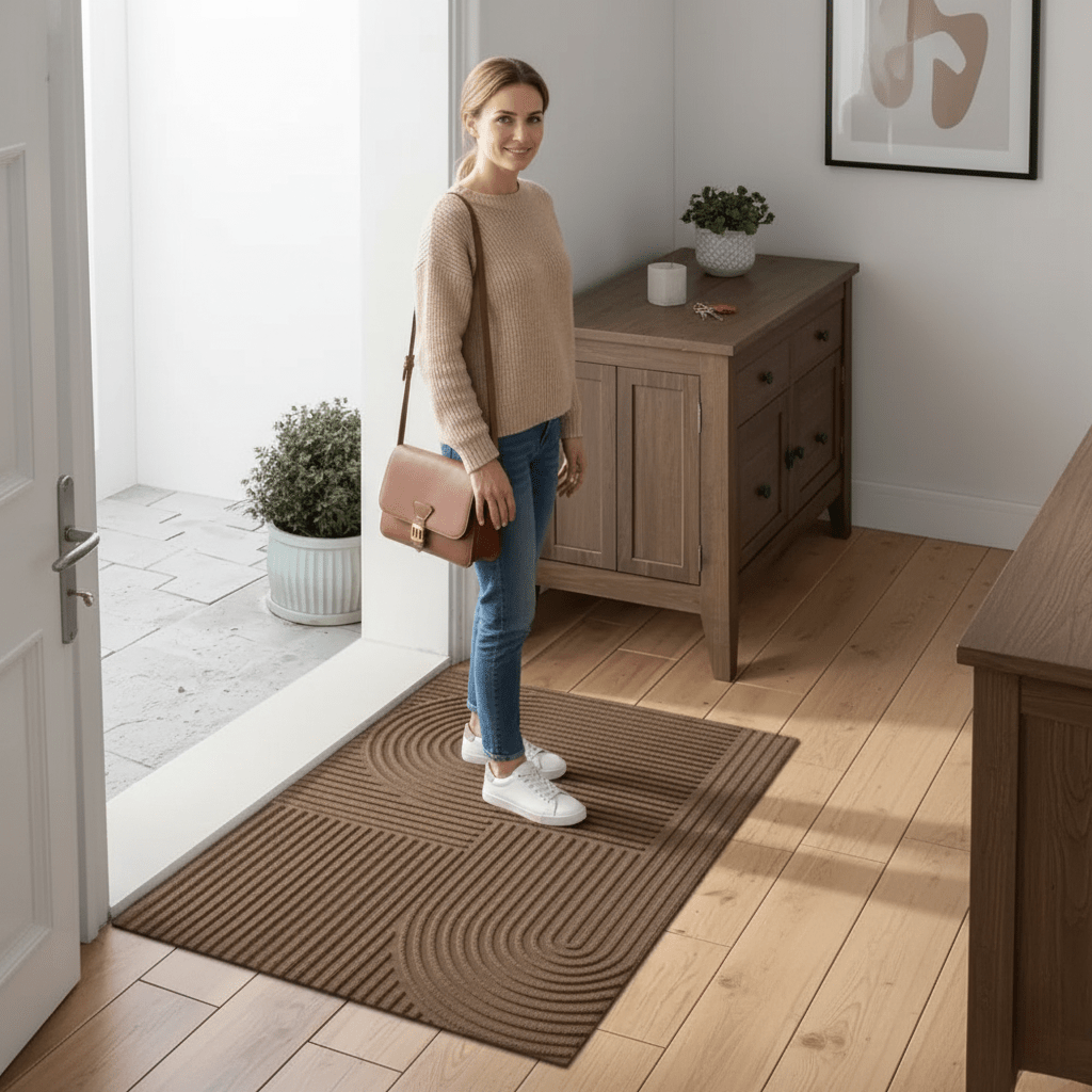 AQUARAY Badmat – Absorberende En Wasbare Mat Met Modern Lijnpatroon