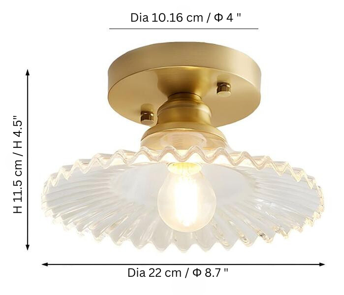 Vintage Geribbelde Plafondlamp - Glazen Plafondlamp Met Bloemmotief