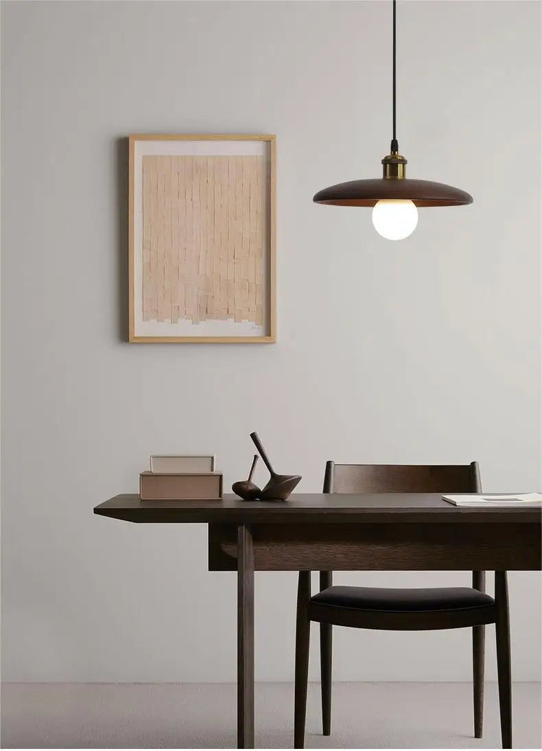 Moderne Houten Hanglamp met Glaskunst Design | Scandinavische LED Plafondlamp