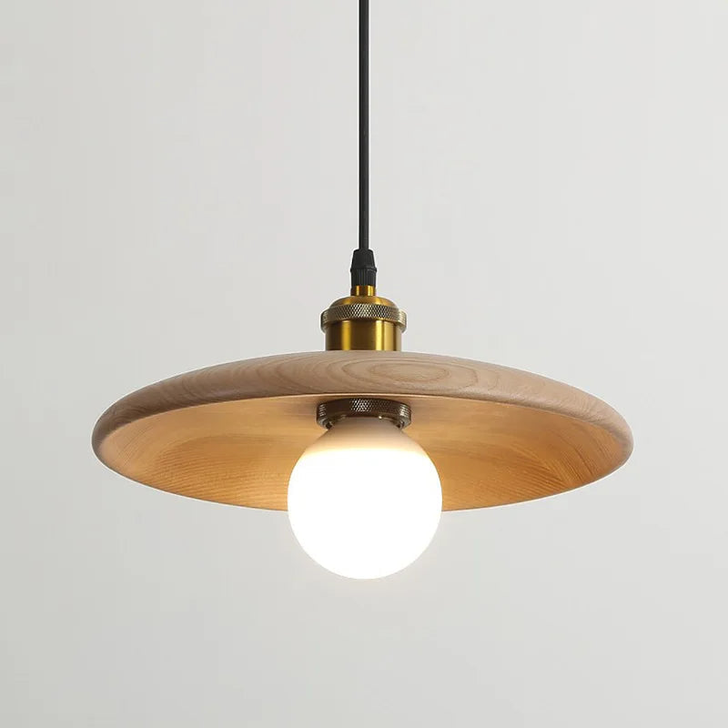 Moderne Houten Hanglamp met Glaskunst Design | Scandinavische LED Plafondlamp