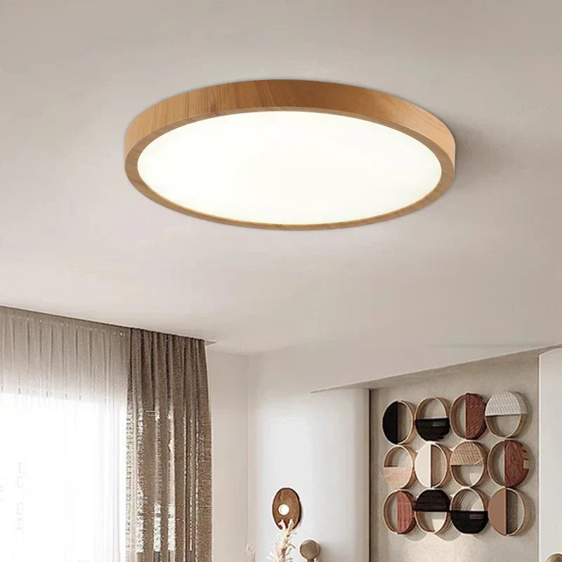Ultradunne Ronde LED Plafondlamp met Walnootlook – 3 Lichtstanden voor Woonkamer, Slaapkamer & Eetkamer