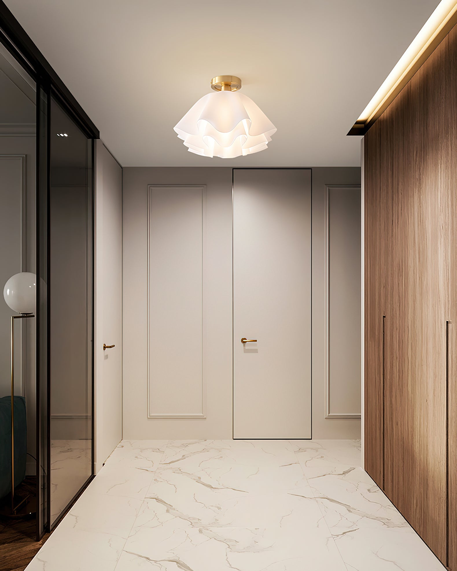Moderne Plafondlamp van Koper met Gevouwen Design en LED Verlichting