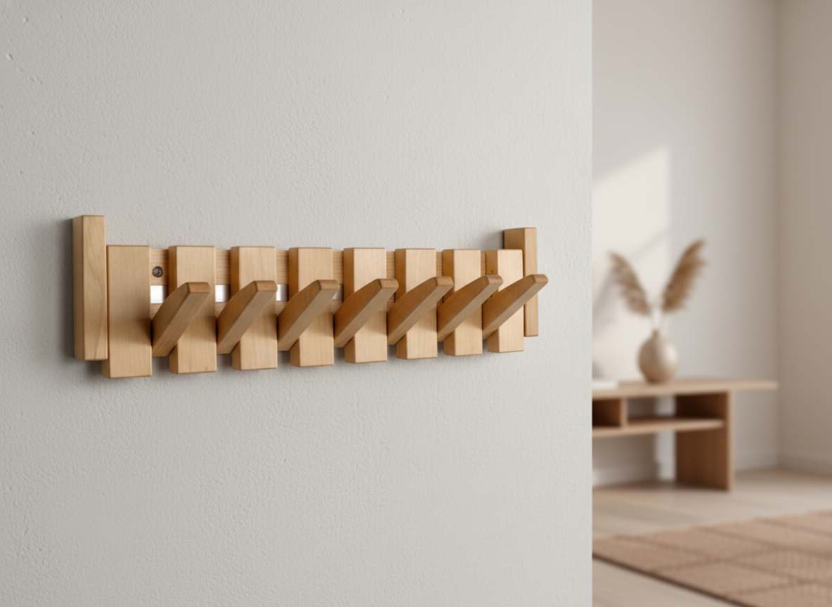 Houten Piano Design Kapstok Met Inklapbare Haken En Scandinavisch Design Voor Een Luxe Entree