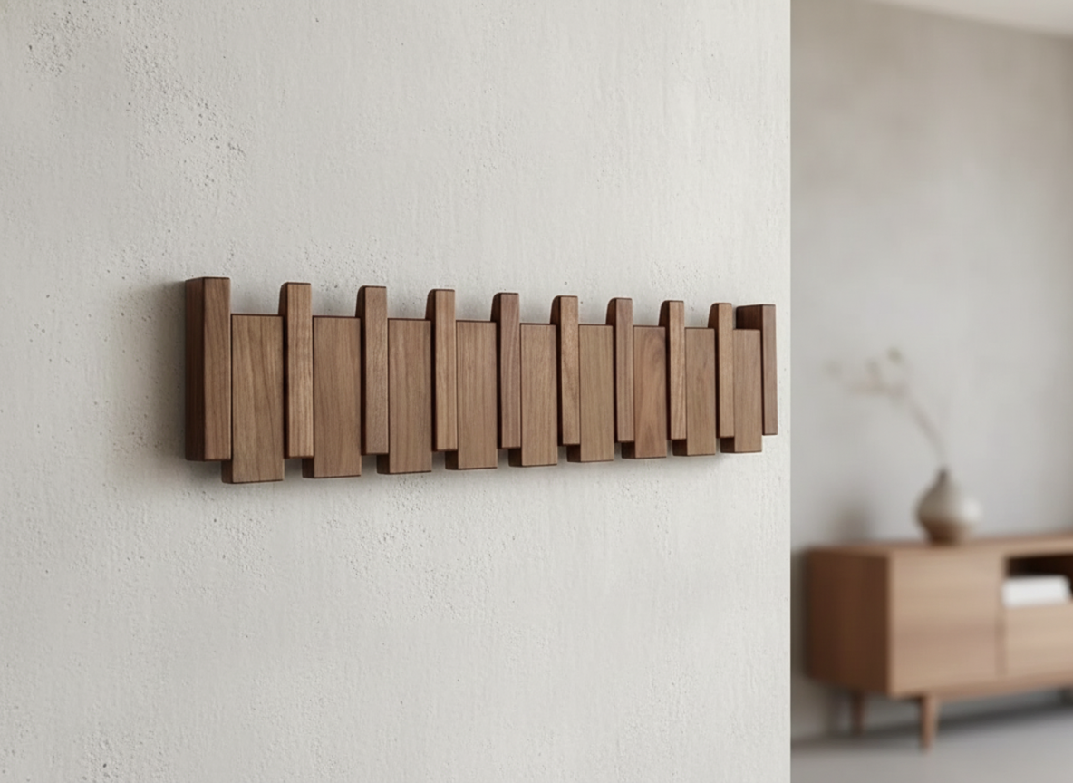 Houten Piano Design Kapstok Met Inklapbare Haken En Scandinavisch Design Voor Een Luxe Entree