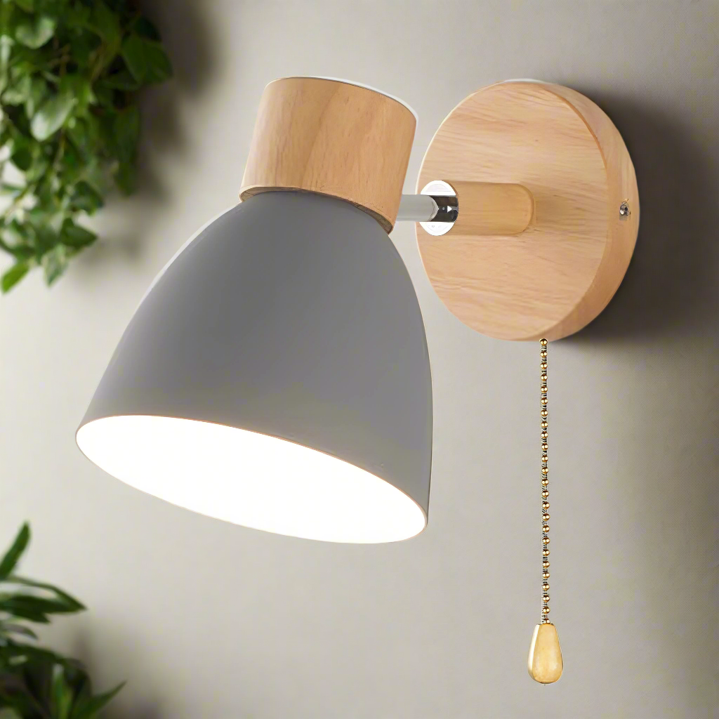 Scandinavische Moderne Wandlamp van Hout met Schakelaar