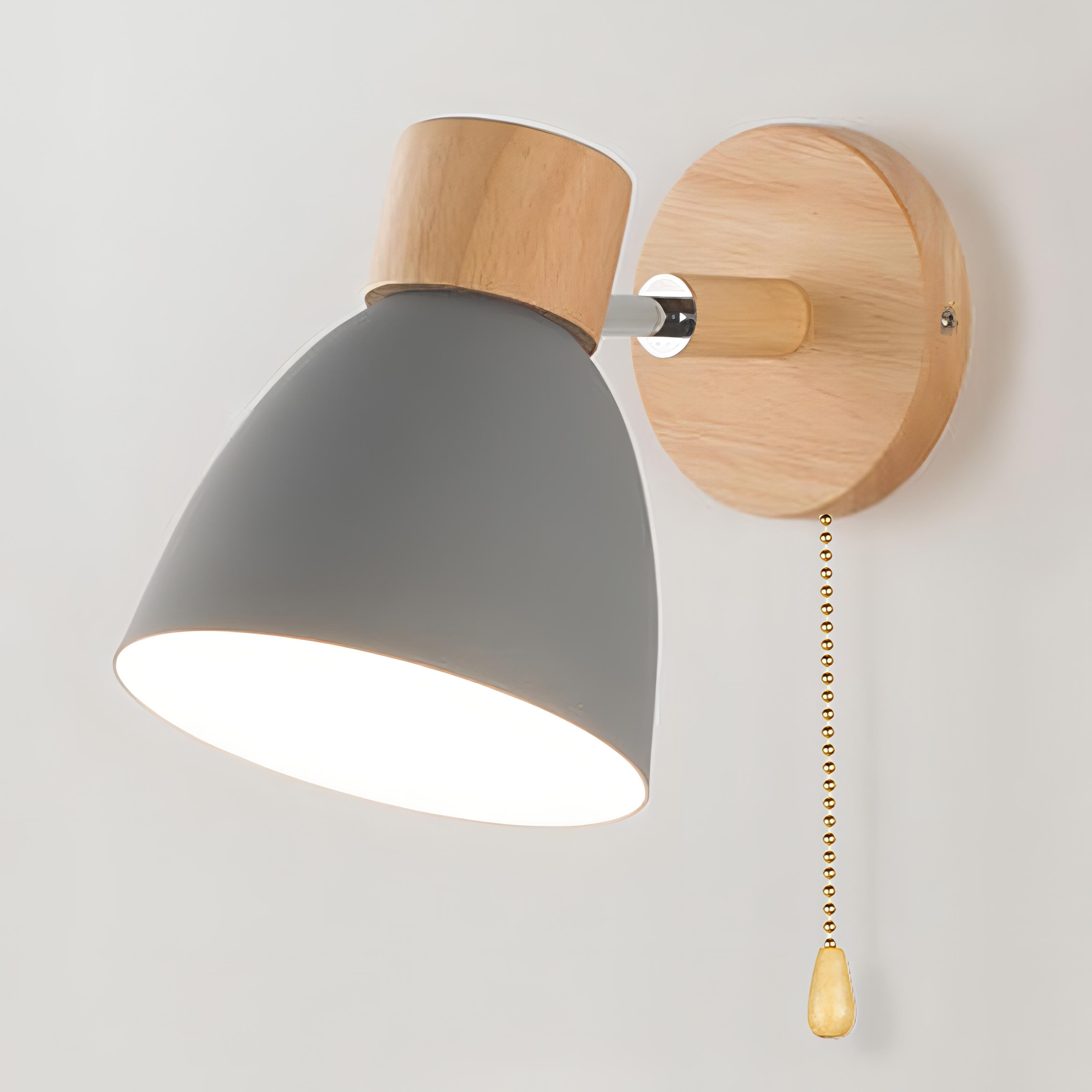 Scandinavische Moderne Wandlamp van Hout met Schakelaar