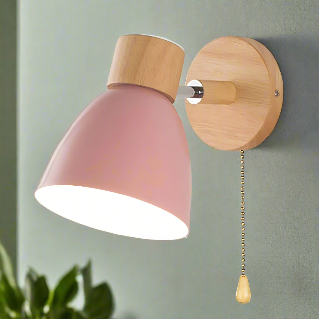 Scandinavische Moderne Wandlamp van Hout met Schakelaar