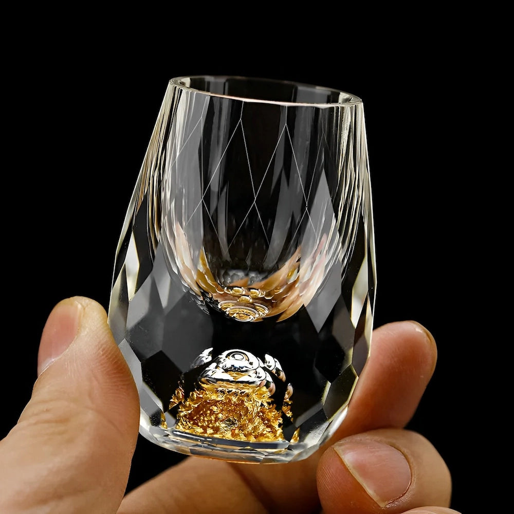 Luxe Kristallen Glazen Met Goudvlokken | Handgemaakt – Set Van 2 Voor Whisky & Premium Dranken