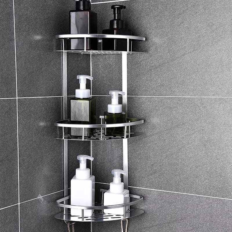 3‑Laags Aluminium Badkamerhoekrek – Handige Opberger Voor Douche & Toilet