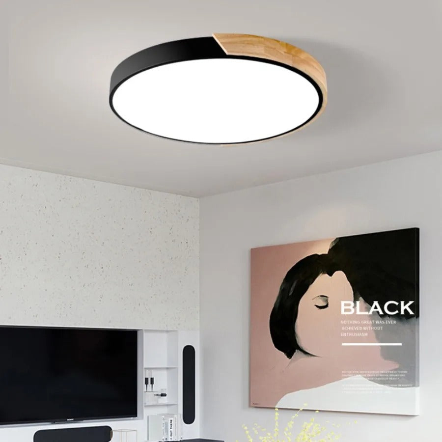 Scandinavische Ronde Plafondlamp van Hout - LED Plafondverlichting voor Slaapkamer, Balkon & Werkkamer