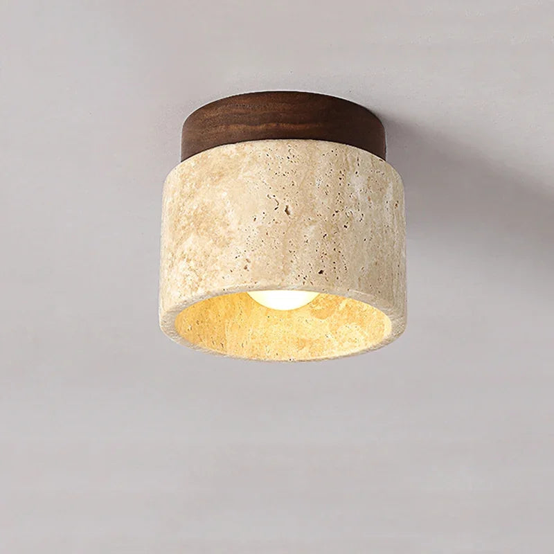 Hinode - Minimalistische Japanse Plafondlamp van Marmer en Hout met LED