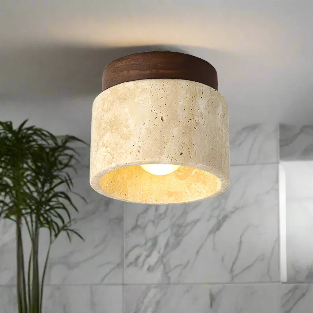 Hinode - Minimalistische Japanse Plafondlamp van Marmer en Hout met LED