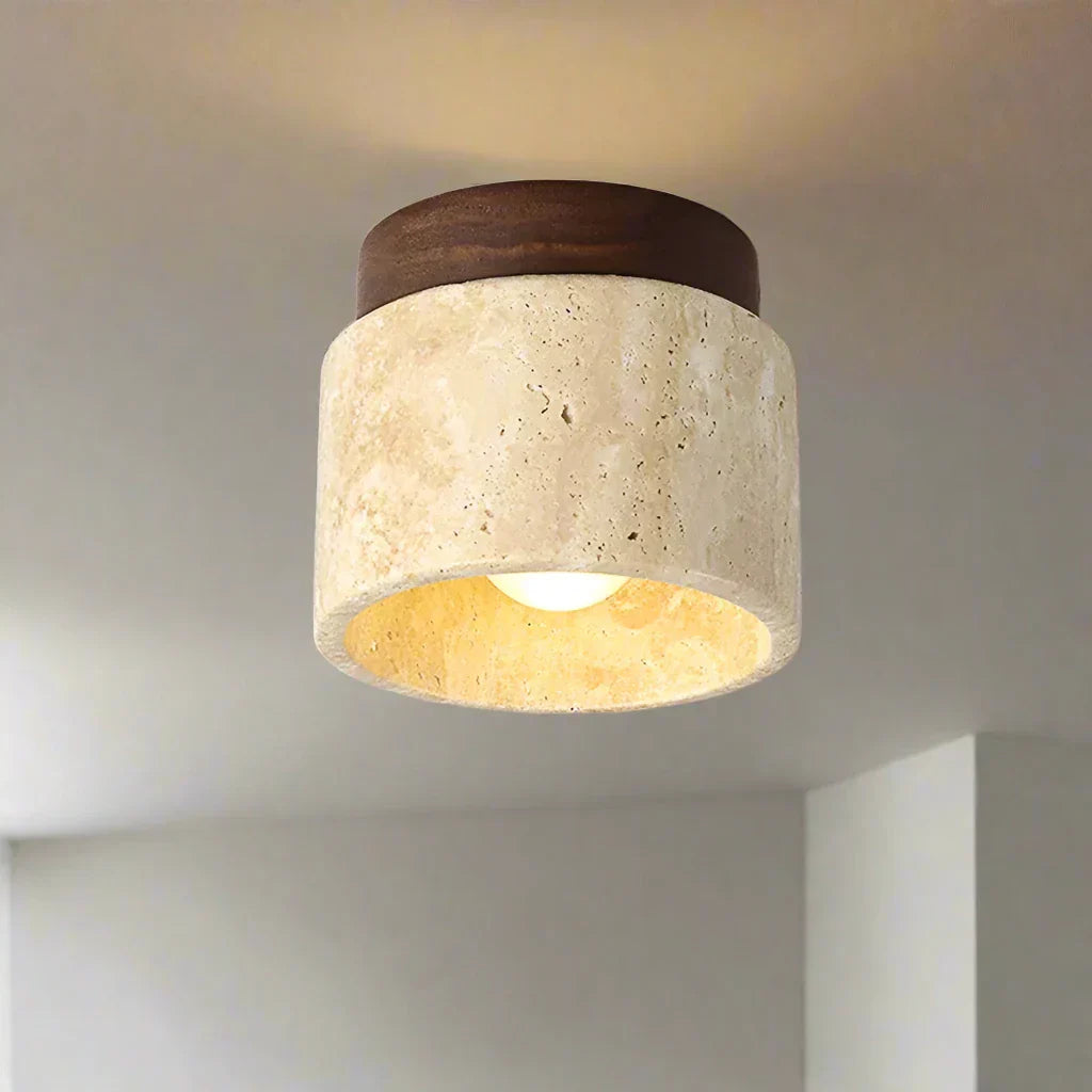 Hinode - Minimalistische Japanse Plafondlamp van Marmer en Hout met LED