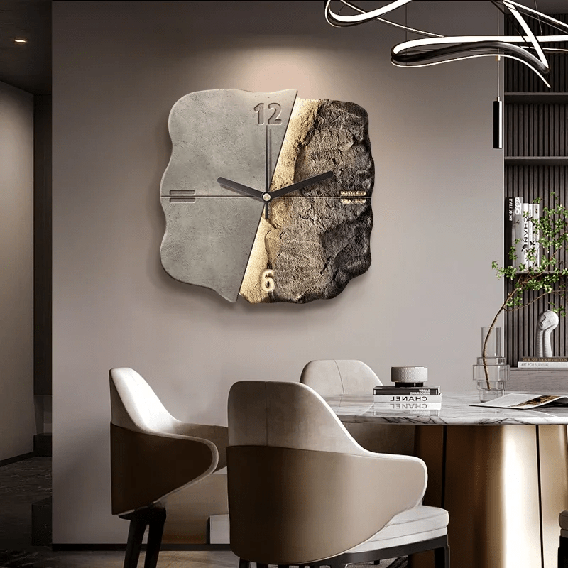 StoneAura Wall Clock – Moderne Zandsteen Wandklok Met 3D Reliëf & Stil Quartz Mechanisme