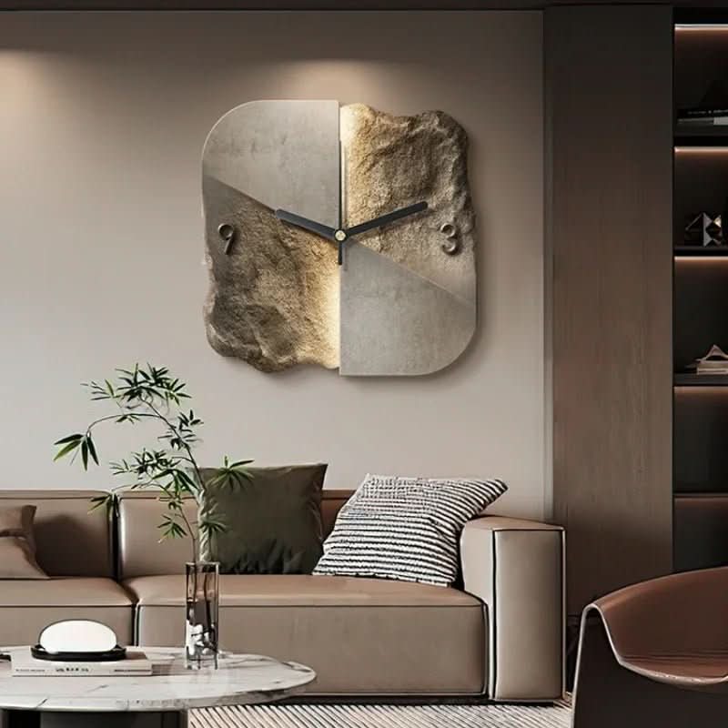 StoneAura Wall Clock – Moderne Zandsteen Wandklok Met 3D Reliëf & Stil Quartz Mechanisme