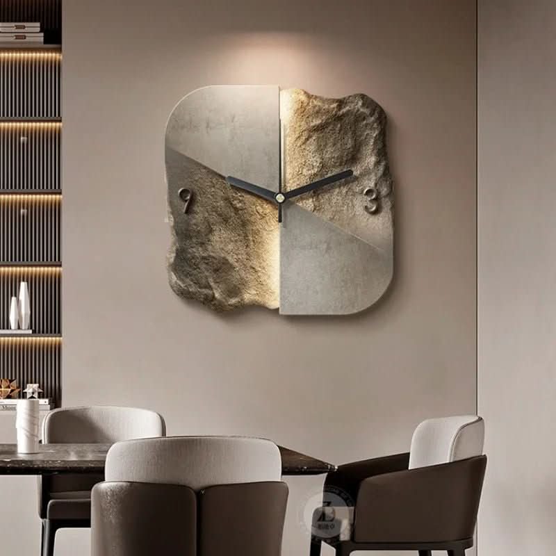 StoneAura Wall Clock – Moderne Zandsteen Wandklok Met 3D Reliëf & Stil Quartz Mechanisme