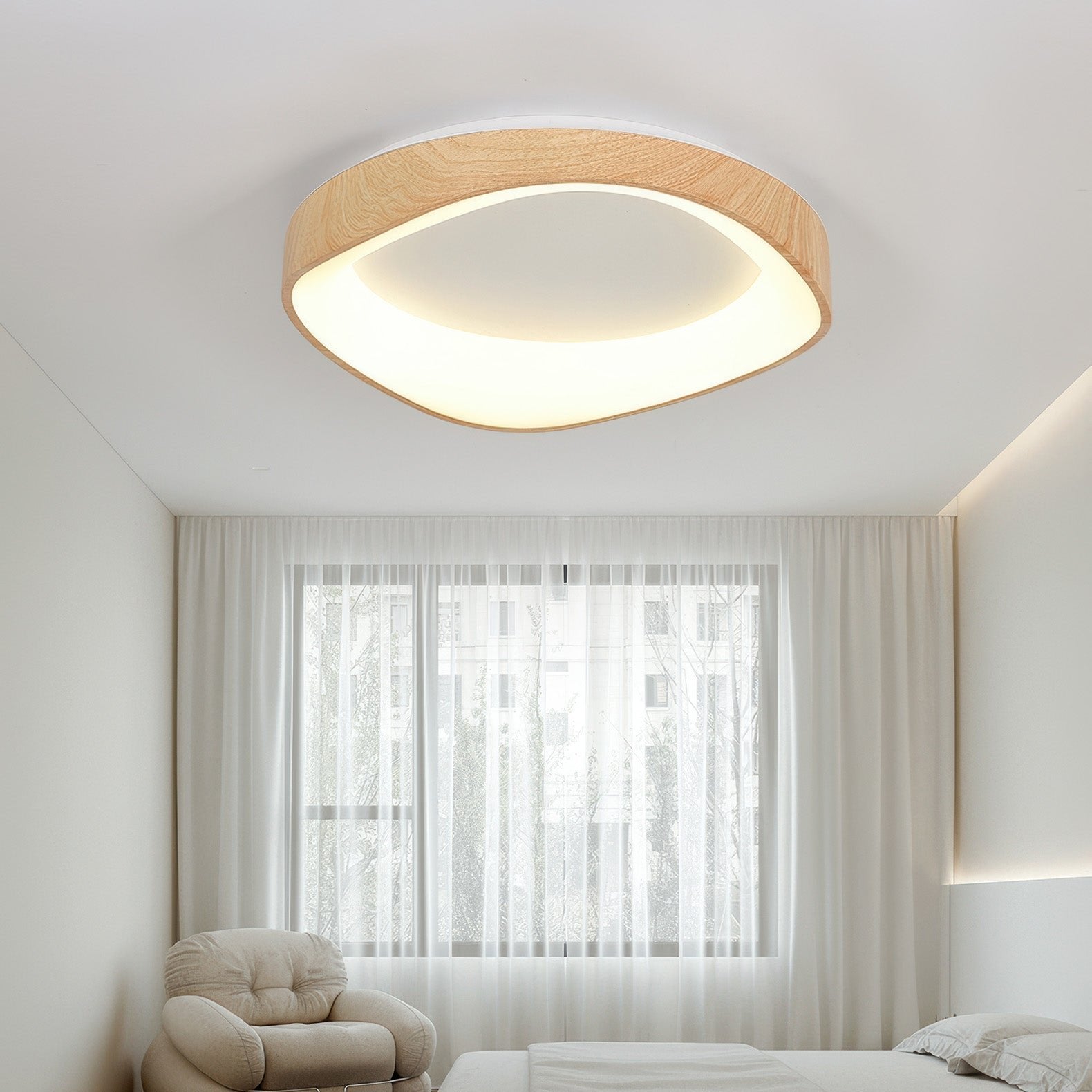 Scandinavische Plafondlamp met Houtlook – Energiezuinige LED Verlichting – Modern Design voor Woonkamer & Slaapkamer