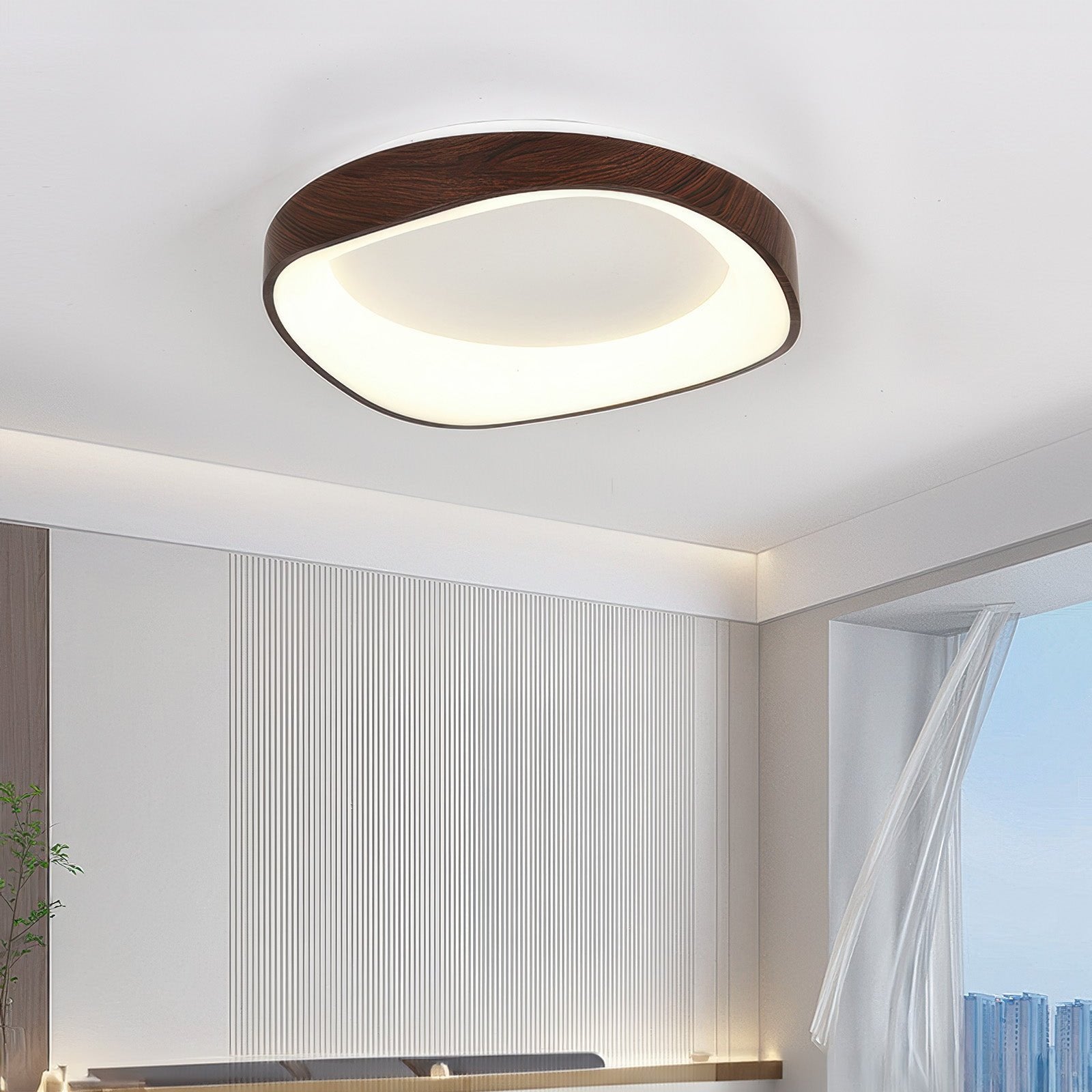 Scandinavische Plafondlamp met Houtlook – Energiezuinige LED Verlichting – Modern Design voor Woonkamer & Slaapkamer