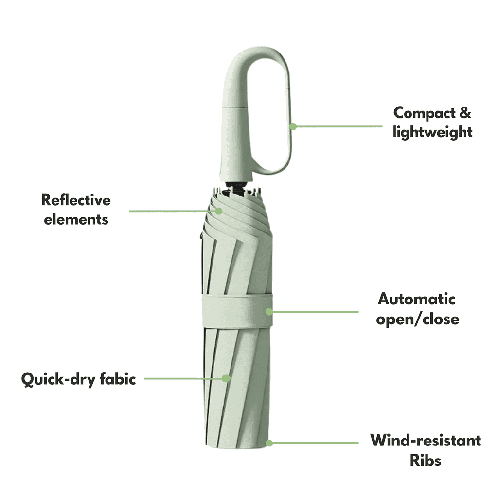 Compacte Stormparaplu Met Automatische Open/Sluitfunctie & Windbestendig Design