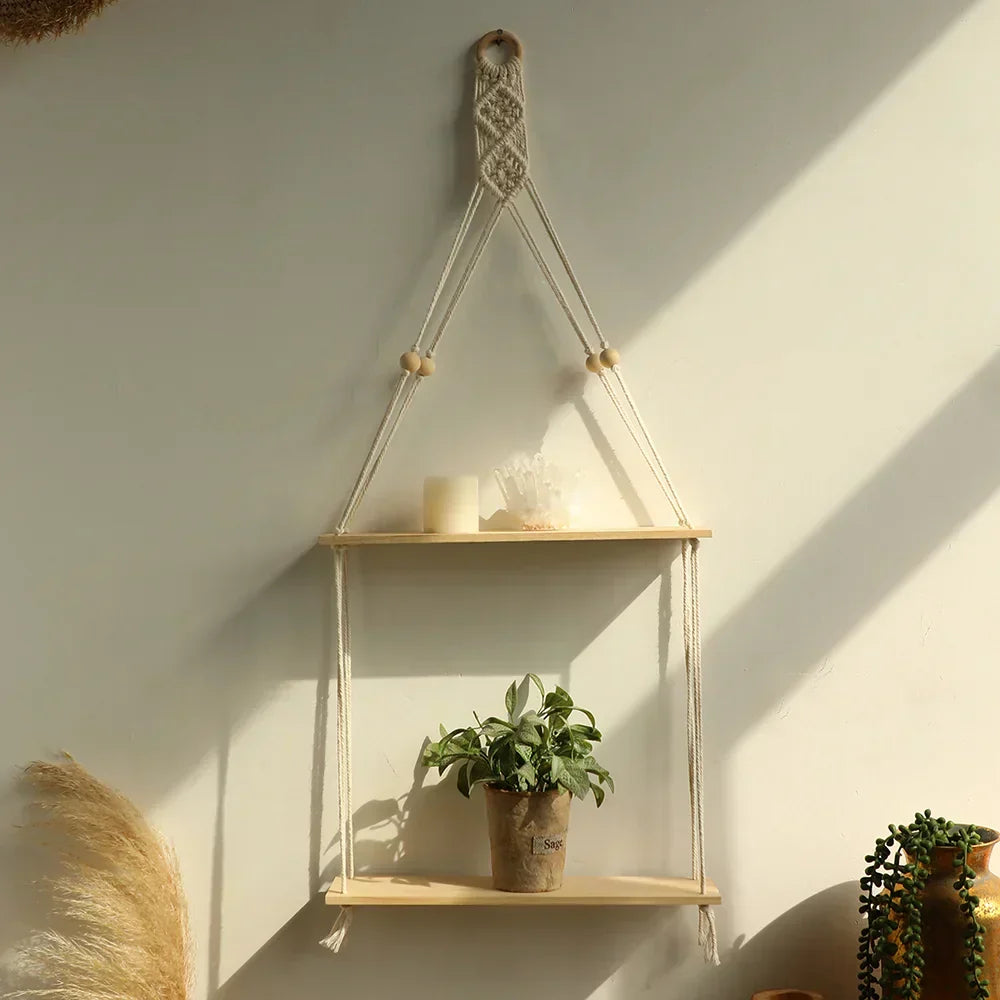 Boho Wandplank – Houten Wandplank Met Hanggreep Voor Warme & Stijlvolle Wanddecoratie