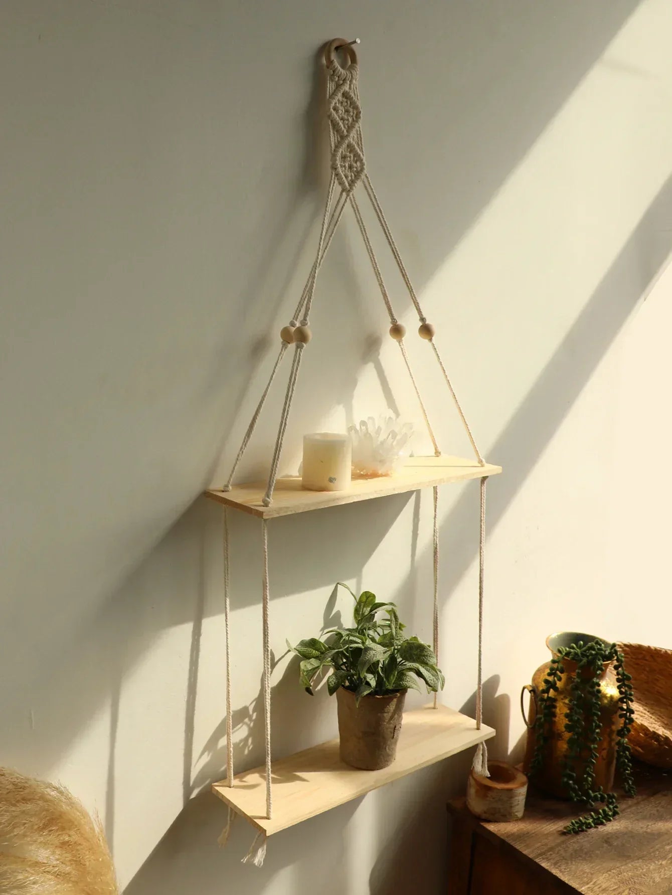 Boho Wandplank – Houten Wandplank Met Hanggreep Voor Warme & Stijlvolle Wanddecoratie