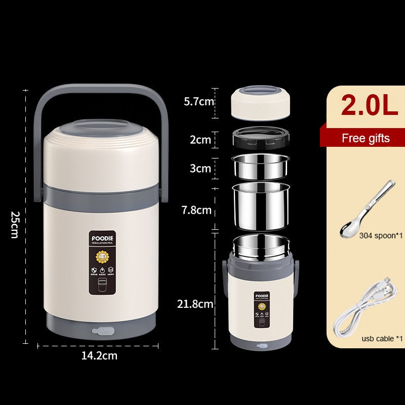 USB Verwarmde Lunchbox | 304 RVS – Warm Eten Onderweg