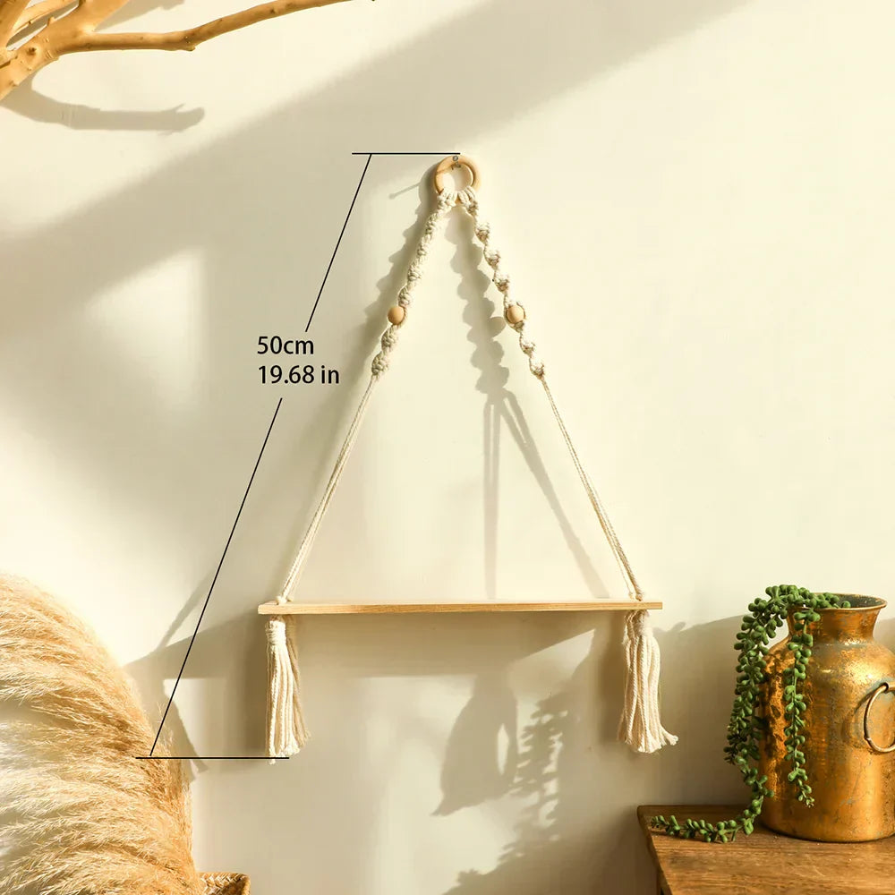 Boho Wandplank – Houten Wandplank Met Hanggreep Voor Warme & Stijlvolle Wanddecoratie