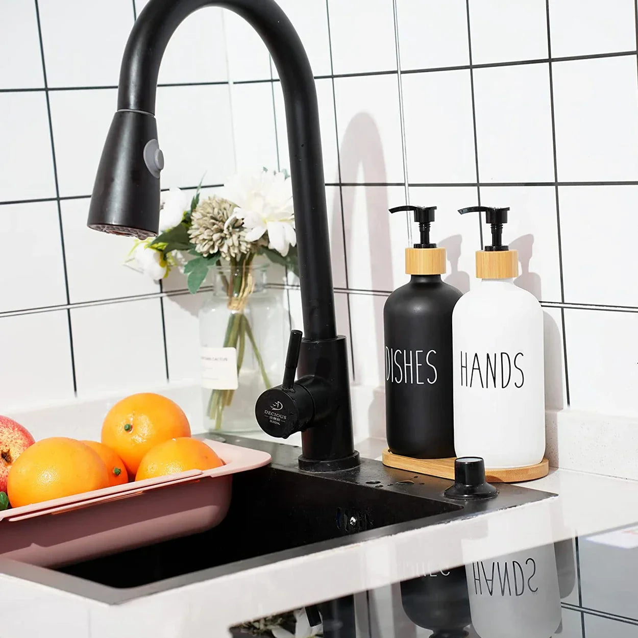 Zwarte Zeepdispenser Set Voor Keuken Met Navulbare Flessen & Strak Design