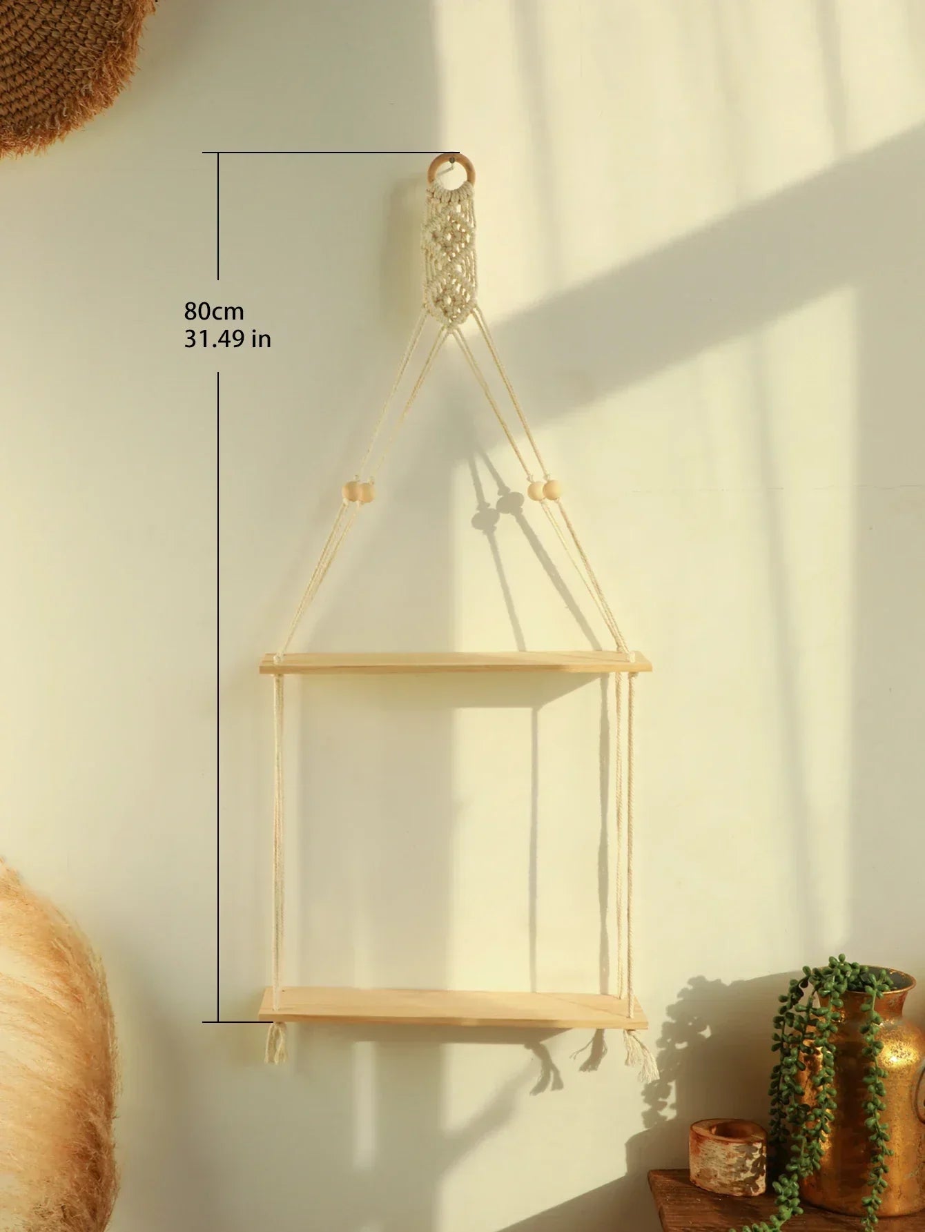 Boho Wandplank – Houten Wandplank Met Hanggreep Voor Warme & Stijlvolle Wanddecoratie
