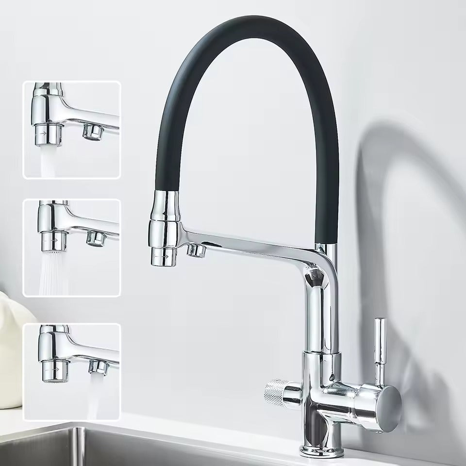 360° Draaibare Kraan Met Waterfilter & Dubbele Uitgang Voor Zuiver Drinkwater