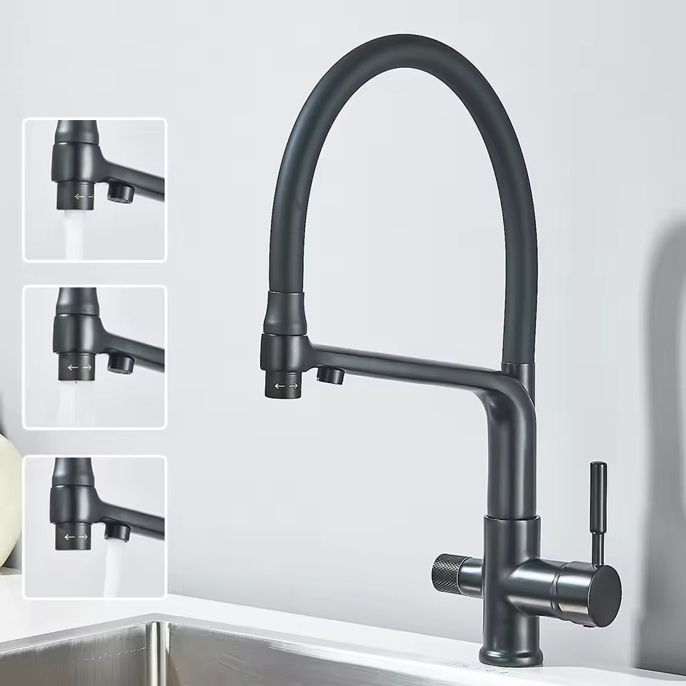 360° Draaibare Kraan Met Waterfilter & Dubbele Uitgang Voor Zuiver Drinkwater