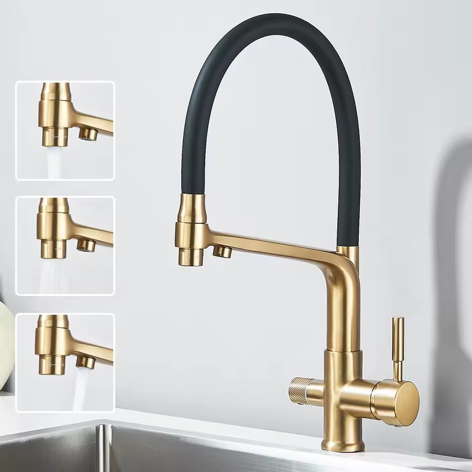 360° Draaibare Kraan Met Waterfilter & Dubbele Uitgang Voor Zuiver Drinkwater