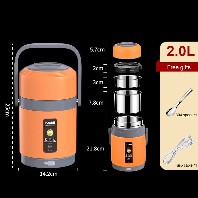 USB Verwarmde Lunchbox | 304 RVS – Warm Eten Onderweg