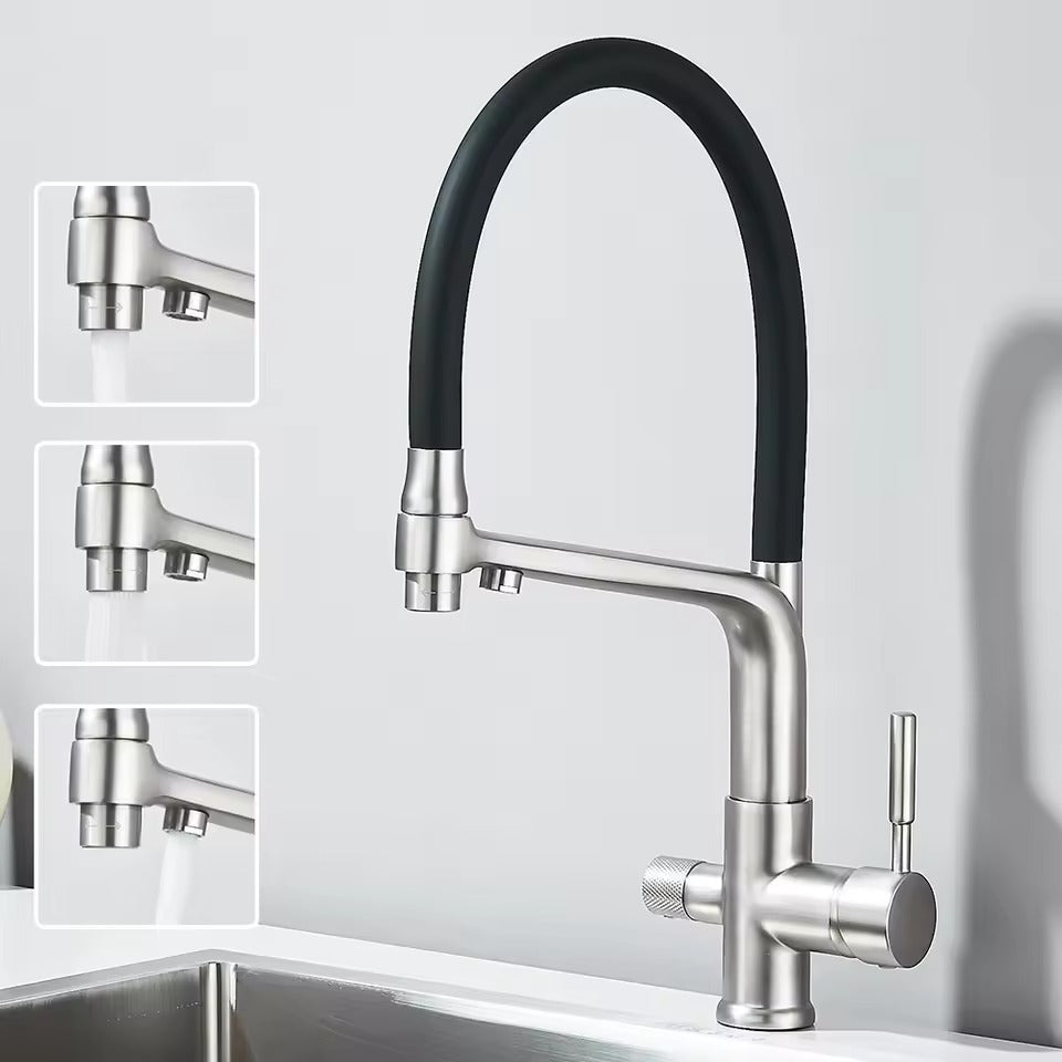 360° Draaibare Kraan Met Waterfilter & Dubbele Uitgang Voor Zuiver Drinkwater