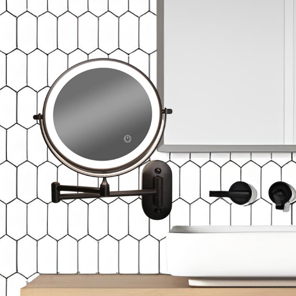 Zwarte Oplaadbare LED Vergrotingsspiegel voor Make-up en Badkamer