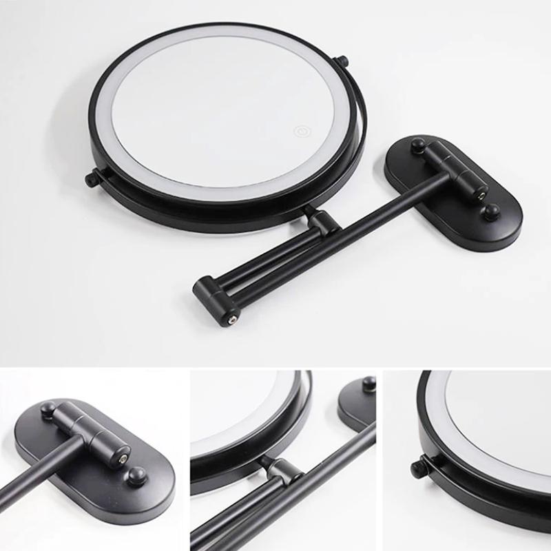 Zwarte Oplaadbare LED Vergrotingsspiegel voor Make-up en Badkamer