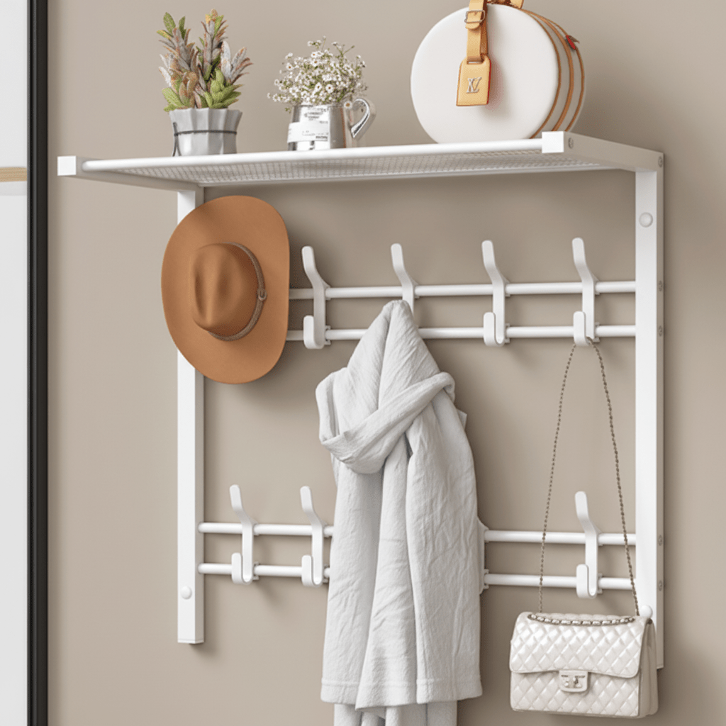 HOOKWELL – 3-in-1 Wandkapstok Met Plank, Haken & Kledingstang Voor Slimme Opbergruimte