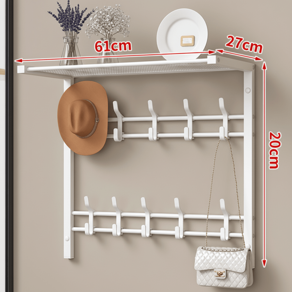 HOOKWELL – 3-in-1 Wandkapstok Met Plank, Haken & Kledingstang Voor Slimme Opbergruimte