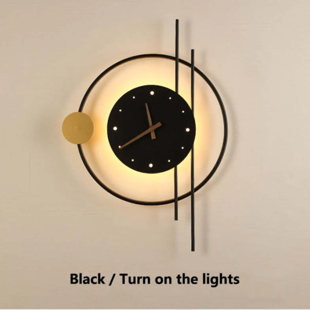 Moderne LED Wandklok met Warm Wit Licht in Zwart-Goud Design